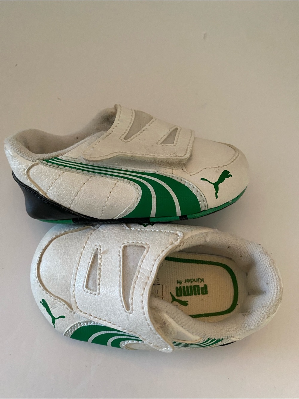 Puma White and Green Baby Slip-On Sneakers